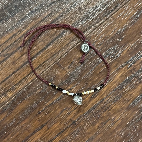 Pura Vida Jewelry - Pura Vida Women's Maroon, Beaded & Silver Skull Charm Adjustable Bracelet